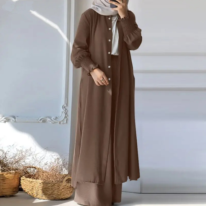 Ensemble kimono décontracté pour femmes musulmanes, manteau long, pantalon large imbibé, ramadan, Maroc, Dubaï, Islam, tenues arabes, 2 pièces