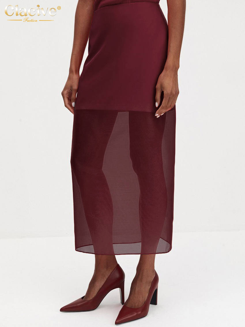 Clacive mode ample noir femmes jupe décontracté taille haute cheville longueur jupes élégant classique maille épissé jupe femme vêtements