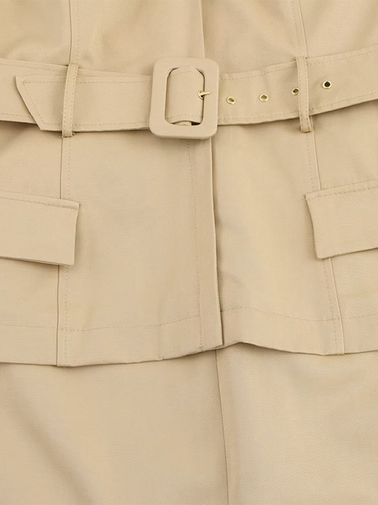 Safari Style col croisé robes femmes élégant sans manches ceinture poches Tube longue robe femme 2025 été nouvelle dame outwear