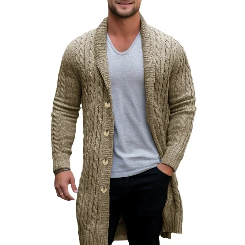 Manteau hommes Cardigan chandails mi-long manteaux col rabattu manches longues simple boutonnage point ouvert automne hiver vêtements d'extérieur