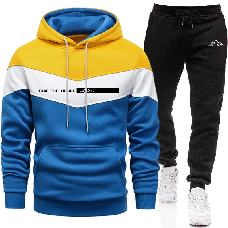 Ensemble de survêtement décontracté pour homme – Sweat à capuche et pantalon de jogging pour sports de plein air – Collection Automne-Hiver – Modèle unique à assortir