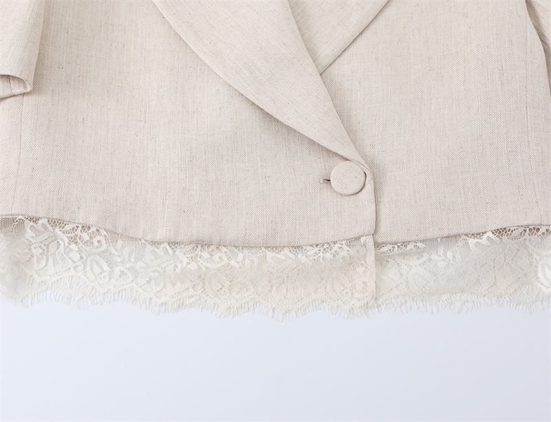 Blazer court blanc pour femme, nouvelle collection été 2026, à manches courtes, orné de dentelle, sexy, tendance et polyvalent