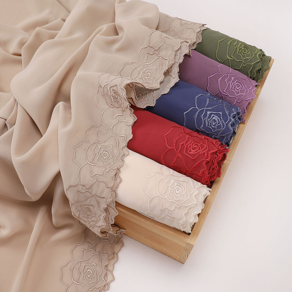 Nouveau hijab en mousseline brodé de roses florales, foulard musulman pour femmes, couvre-chef malaisien, luxe islamique, Ramadan, Eid, 70×180CM