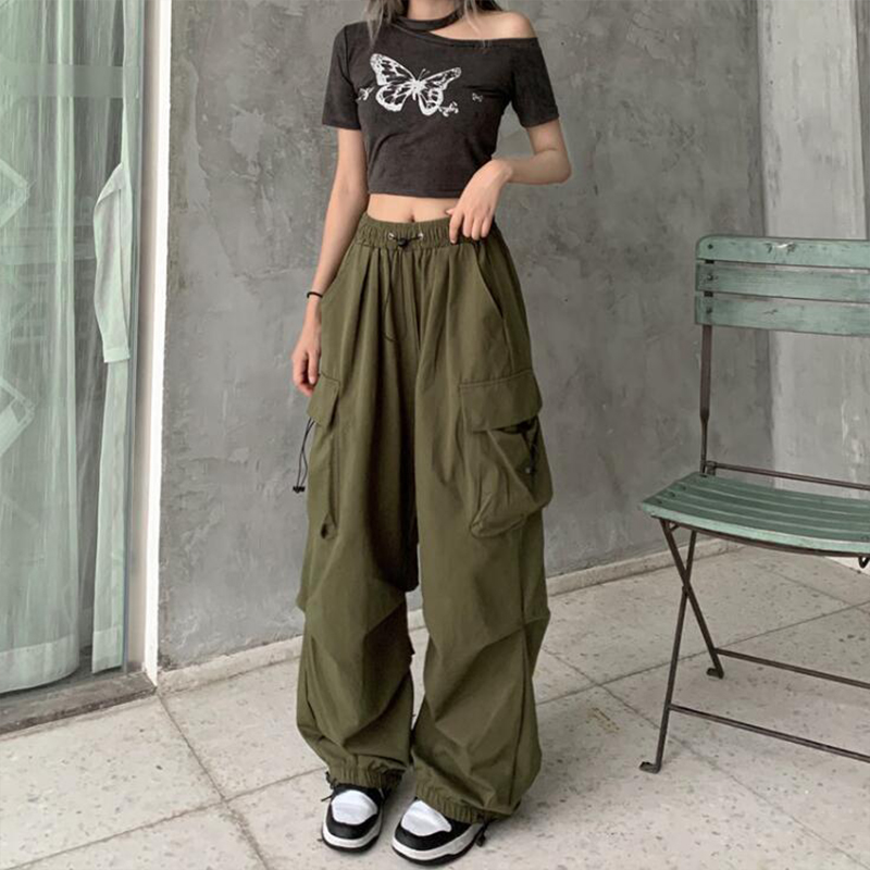Pantalon de jogging décontracté pour femmes, couleur unie, taille basse, cordon de serrage, jambes larges, Baggy, Streetwear Y2k, survêtement surdimensionné, 2024