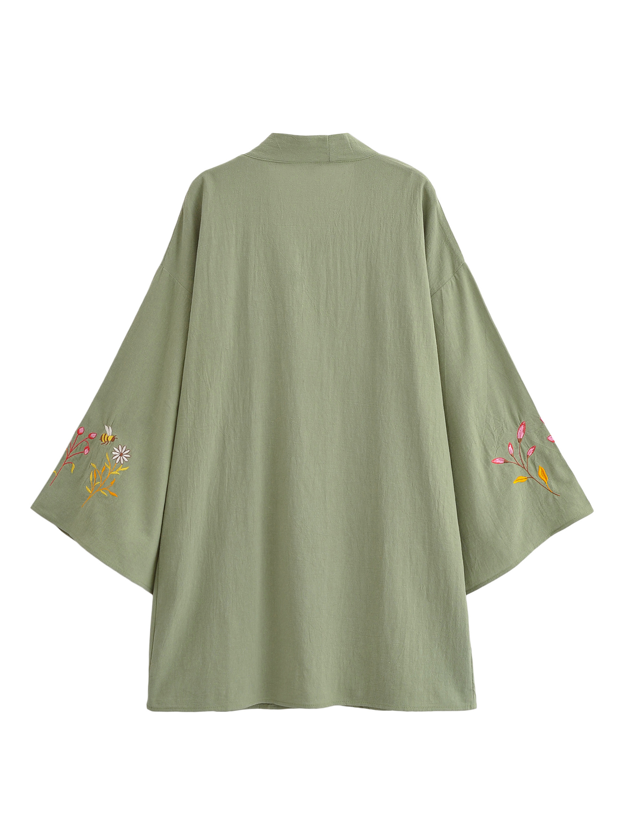 Robe Kimono Bohème Vintage Chic pour Femmes avec Broderie de Fleurs et d'Abeilles, Manches Chauve-Souris, Col en V, Robe de Plage d'été, Cache-Maillot Bohème