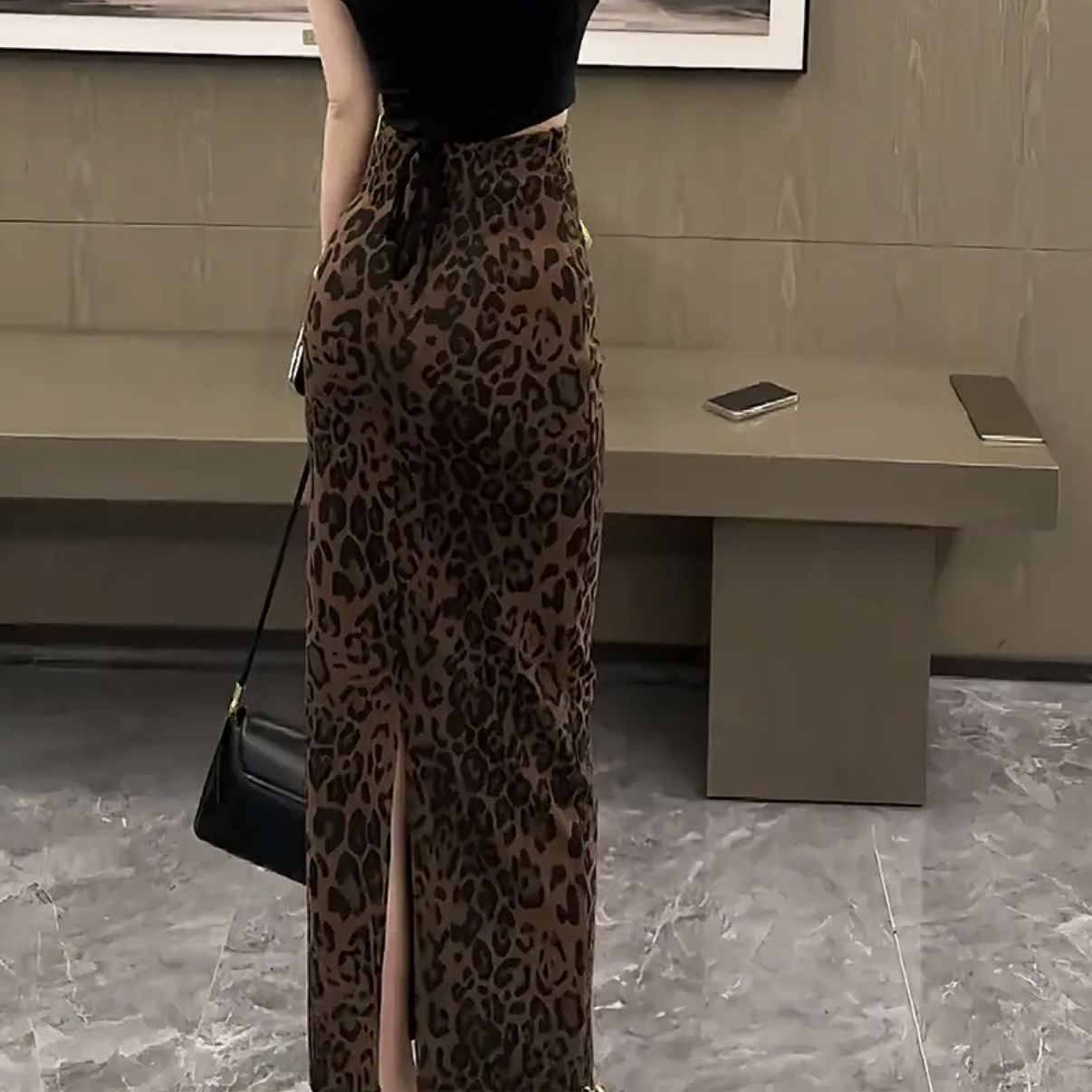 Jupe imprimée léopard pour femmes, Sexy et élégante, fente aux hanches, mi-longue, Style rétro, jupe extensible à la mode, automne hiver