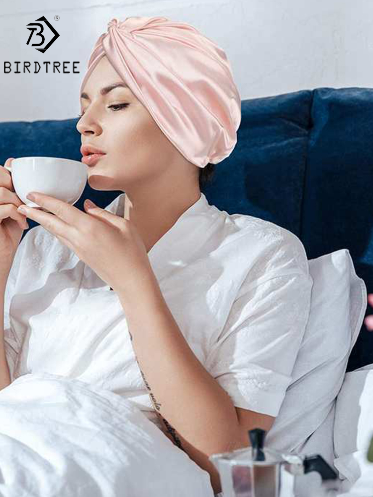 Bonnets en soie véritable à deux couches pour femmes, bonnet de nuit torsadé, bonnet en soie pure de 19 mm pour cheveux bouclés