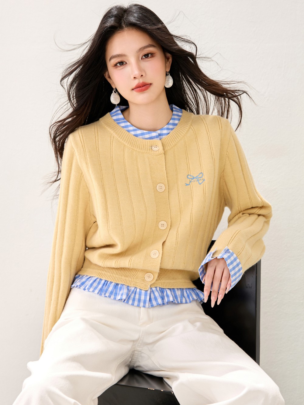 Faux Cardigan deux pièces pour femmes, mode coréenne, Coquette douce, nœud esthétique, pull torsadé, manches longues, hauts tricotés, nouveau, 2025