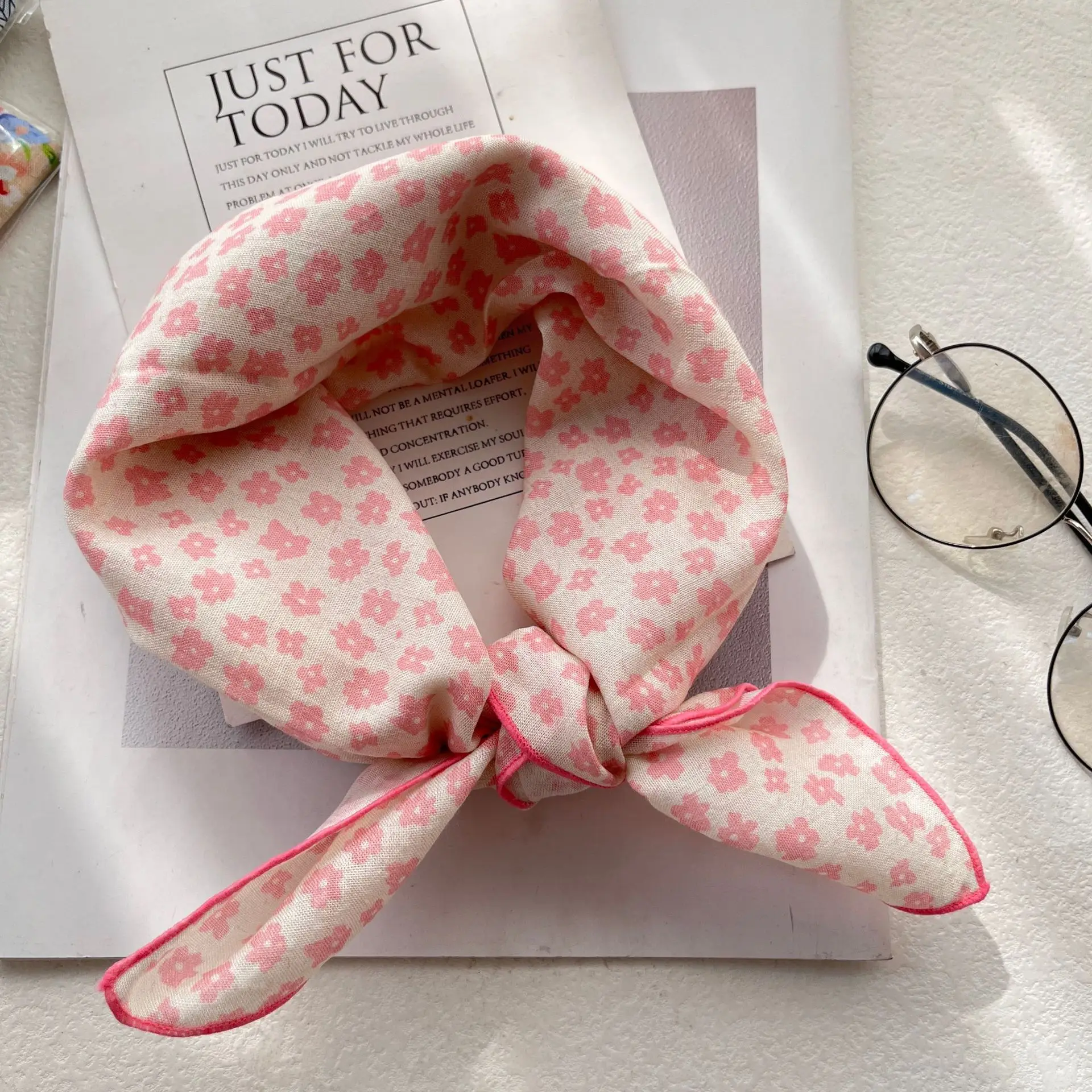 Injplanchers f-Bandeau de sauna rétro en coton et lin pour femme, petit carré floral frais, bande décorative cryptée, version coréenne exquise