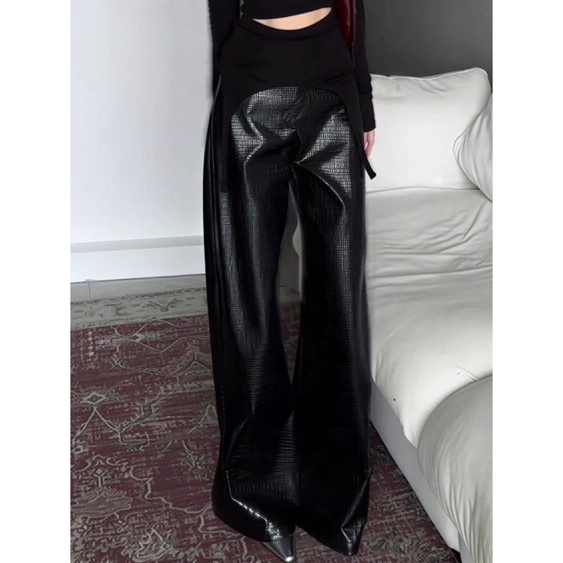 Gros Mm mode tempérament taille haute mince jambe large pantalon femmes drapé haut sens étranger décontracté pantalons longs