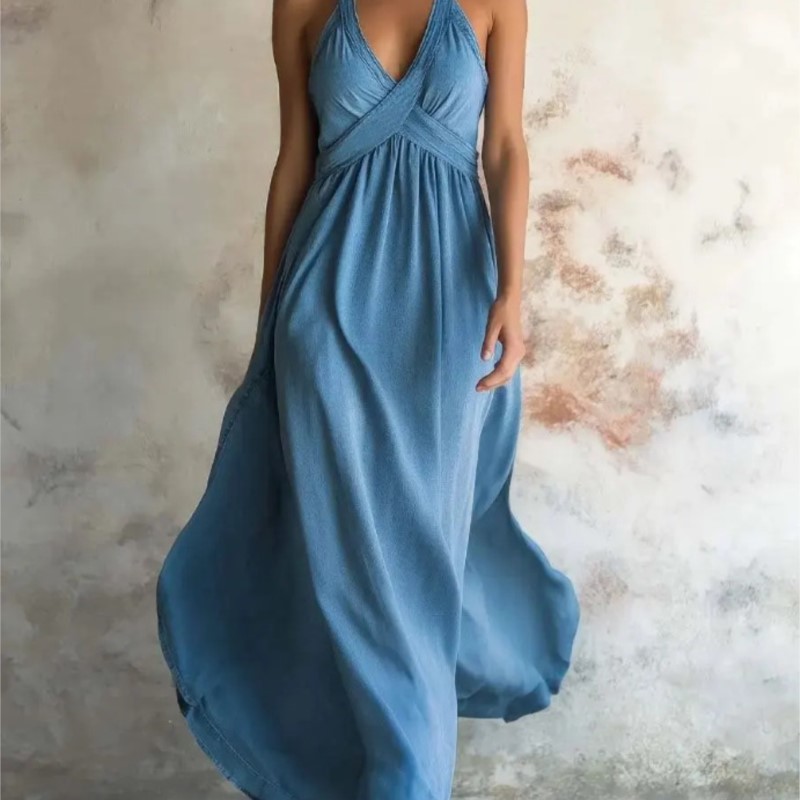 Nouvelle Robe d'été 2026 pour Femme – Sans Manches, Bretelles, Col en V, Décontractée, Ample, Tendance, Confortable, Polyvalente, Simple, Quotidienne, pour le Travail (Vestidos)