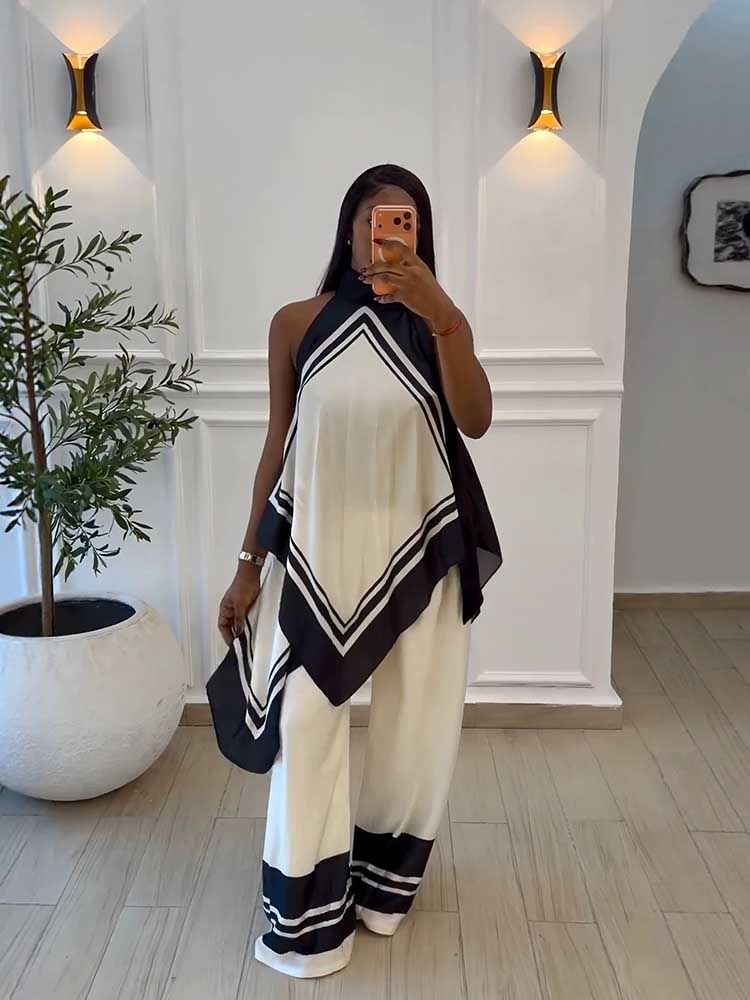Ensemble pantalon et haut pour femme, streetwear, été, élégant, ensemble deux pièces, haut à bretelles et pantalon long, blanc, tenues décontractées pour femme