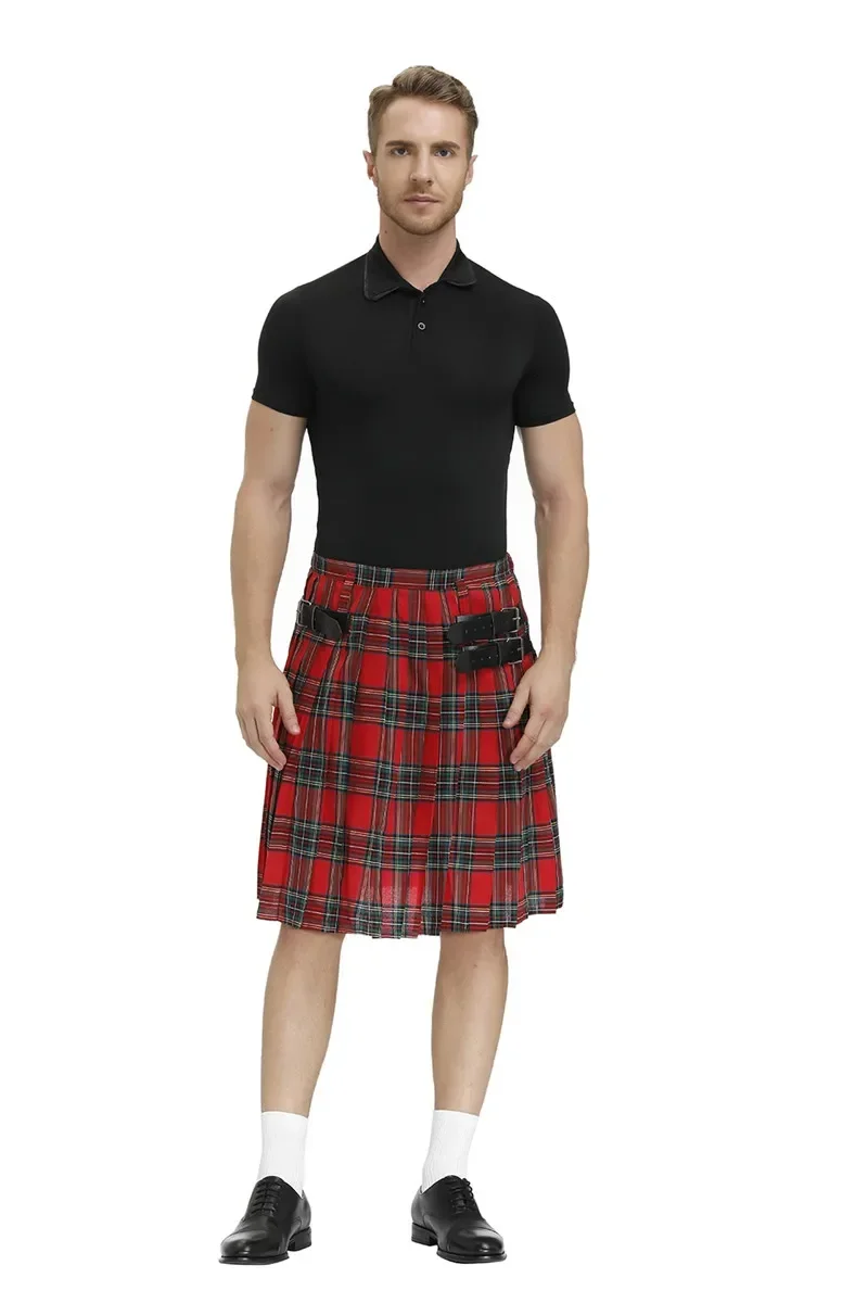 Sujet Kilt traditionnel avec ceinture bilatérale Tartan Highland plissé Homme Gothique Punk Hip-hop Pantalon Avant Garde Jupes