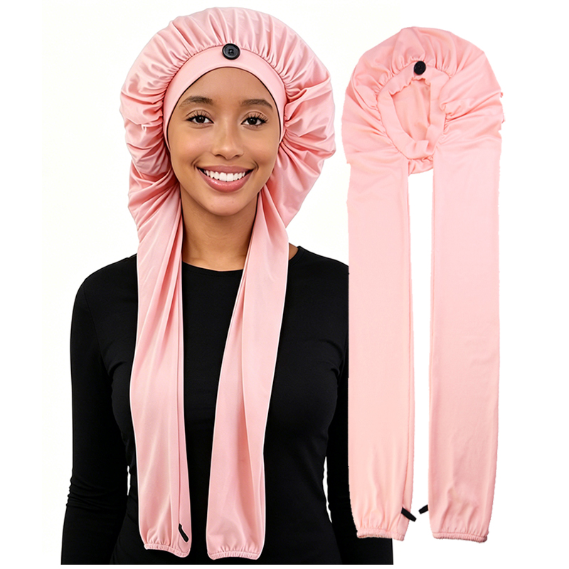Bonnet de nuit en satin pour femme, avec longue queue pour tresses, bonnet de douche et de sauna