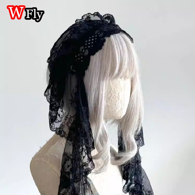 Serre-tête Steampunk Y2K style voile pour femmes, Harajuku, à volants, en dentelle florale, avec nœud, style nonne, Lolita gothique, accessoires pour cheveux.