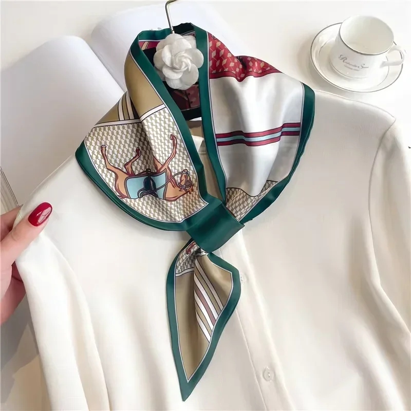 Bande de luxe printemps été oreille foulard en soie femmes rayé imprimé foulard poignet serviette Style coréen cravate sac dames cou écharpe