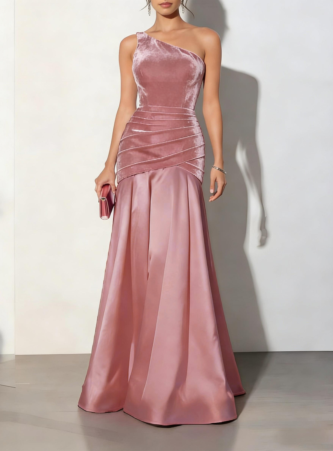 Nouvelle Robe de Soirée Formelle Longue Asymétrique pour Femme, Élégante en Velours Plissé avec Patchwork, Coupe Asymétrique pour Fêtes