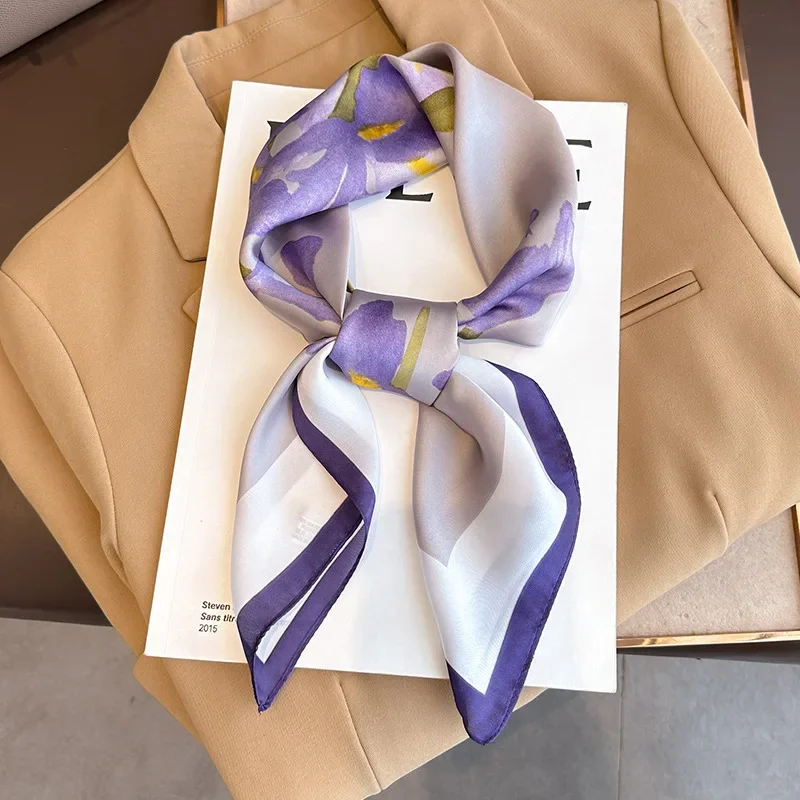 70cm foulard en soie femmes mode soie Satin foulard femme cheveux cravates bandeau cheveux ornement femme Bandana sac foulards