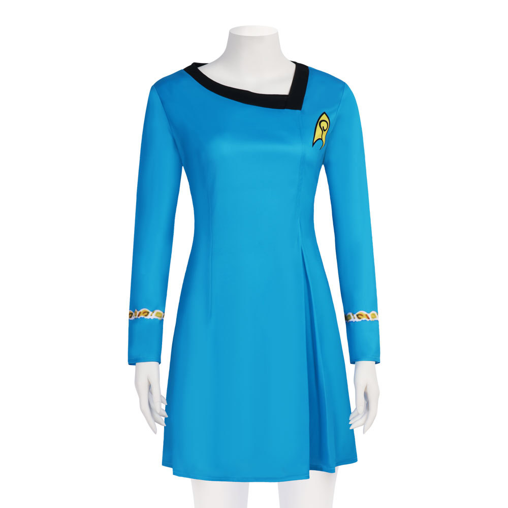 Costume de Cosplay de Star de Cinéma, Uniforme de Crew de Science-Fiction Rouge et Bleu pour Femme, Tenue de Capitaine TOS de Star Trek, Déguisement pour Halloween et Fêtes Costumées