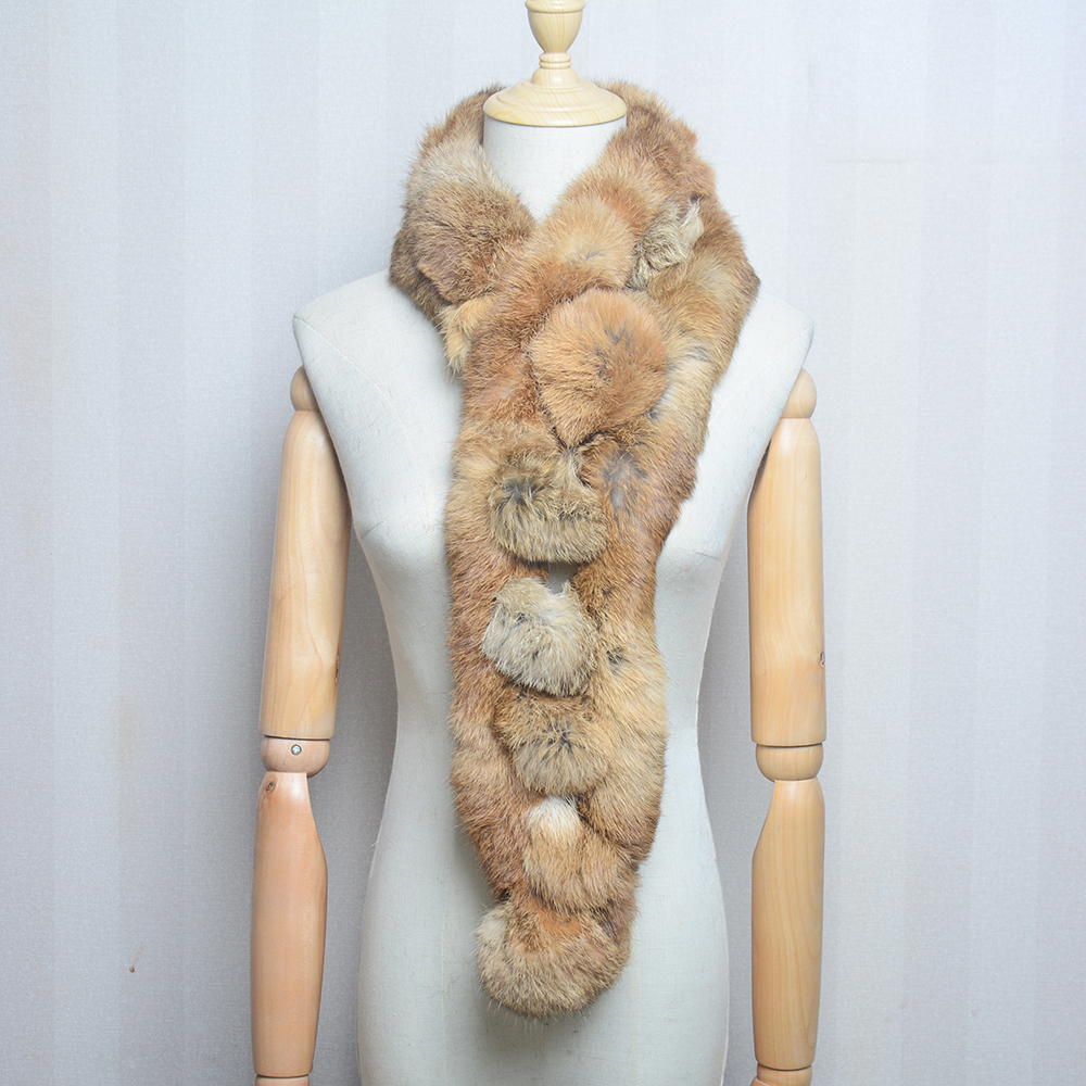 Femmes hiver lapin fourrure écharpe 100% naturel lapin fourrure mode chaud et doux foulard en gros Pompon fourrure foulards bandeaux