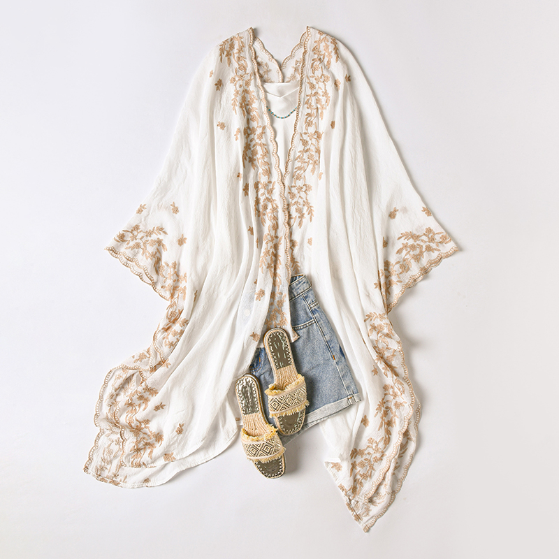 Cardigan brodé d'été pour femme, style bohème, kaftan de plage, tenue de soirée ample et élégante, paréo de bain, kimono long de vacances