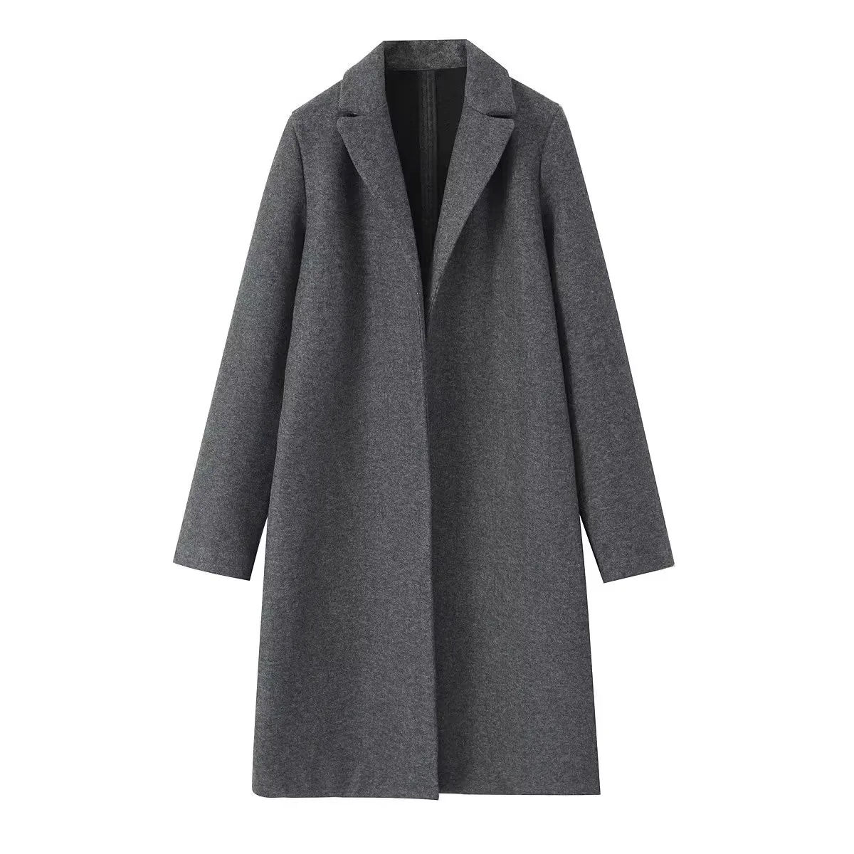 2025 femmes manteau en laine mode solide point ouvert longs Trench manteaux Vintage col en v manches longues femme Chic dame tenues