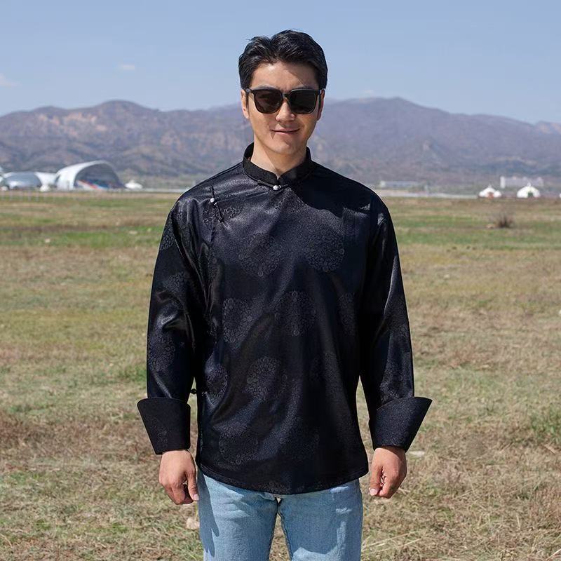 Vêtements pour hommes mongols classiques Style National Mongo prairie chemise à manches longues traditionnel culturel mâle quotidien hauts à la mode