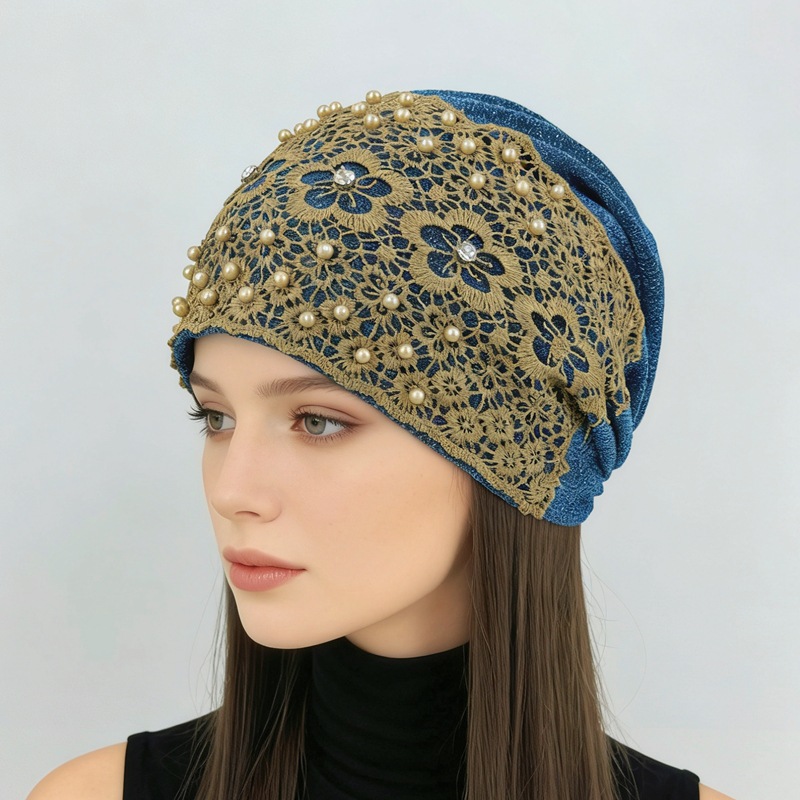 Turban en dentelle brodé pour femme, bonnet de mode, foulard musulman, couvre-chef pour perte de cheveux, chimiothérapie