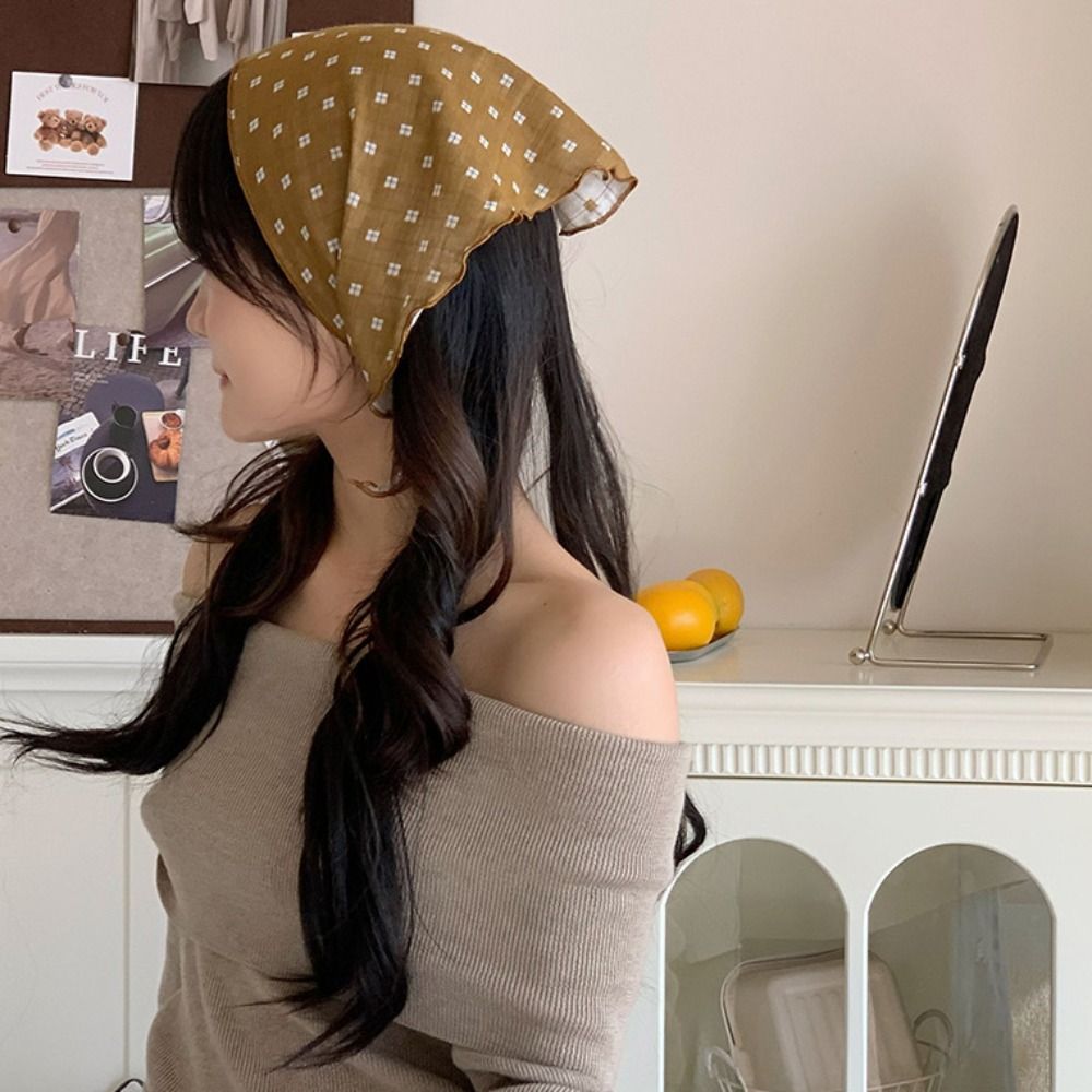 Foulard Turban en Coton à Motif Treillis, Style Champêtre, Bandeau Triangulaire Fin et Coloré, Accessoire de Mode pour Cheveux