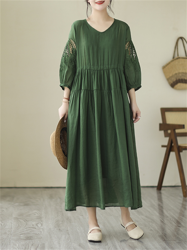 Robes d'été vintage de couleur unie pour femmes 2026 – Robe longue décontractée et respirante, élégante pour le bureau