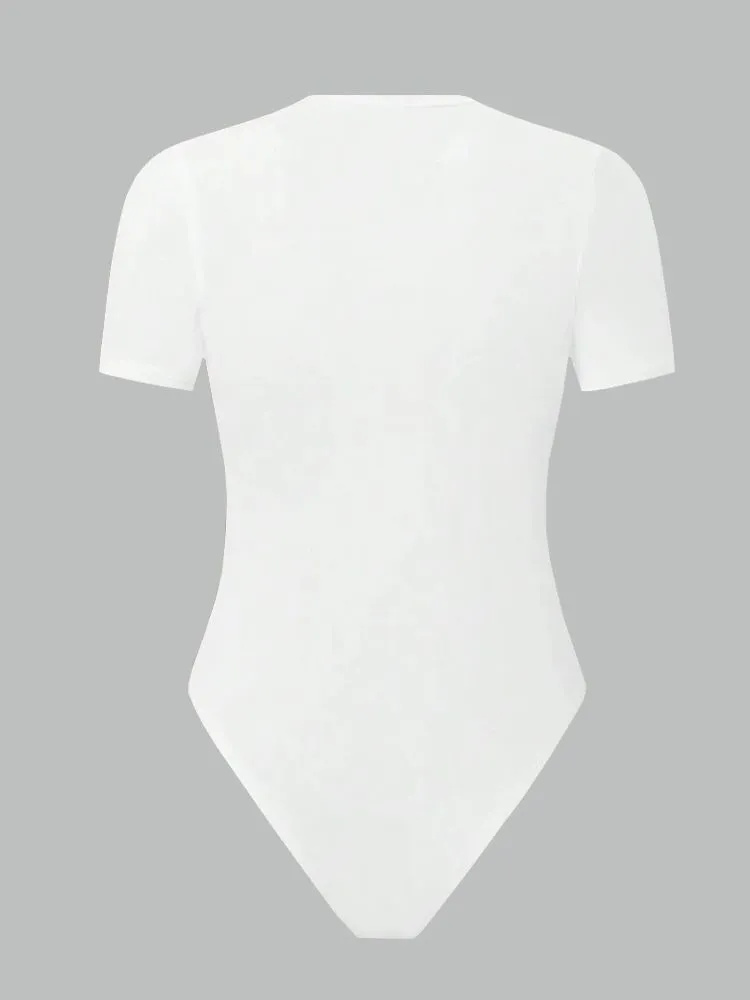 Body basique à manches courtes pour femmes, couleur unie, col rond, moulant, barboteuse, chemisier, Streetwear, été