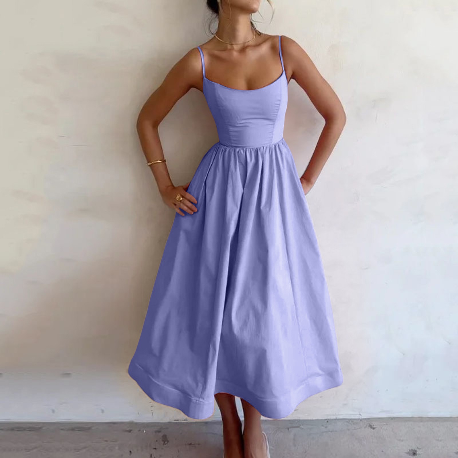 Robes pour femmes, robe d'été à bretelles, couleur unie, balançoire, sans manches, bretelles Spaghetti, ligne A, robes de soirée de plage, 2025