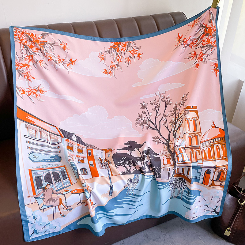 Foulard Carré de Marque de Luxe pour Femme, Design, Châle Rond 90cm, Imprimé Twill, Hijab, Bandeau de Sauna, Bandana, 2024