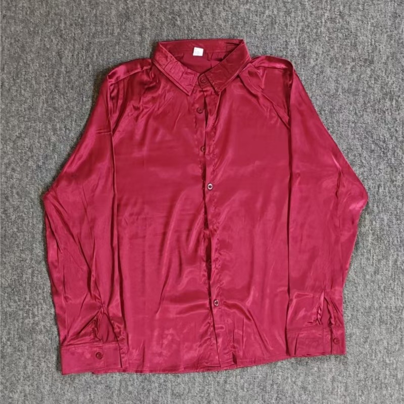Chemises d'affaires décontractées en Satin de soie pour hommes, manches longues, simple boutonnage, boutons, col rabattu, vêtements de fête de mariage, chemisier