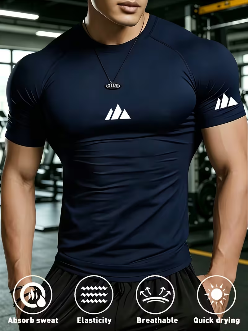 Nouveau t-shirt de sport ajusté pour homme, respirant, anti-transpiration, séchage rapide, adapté pour la salle de sport, le basketball, la course à pied, le cyclisme