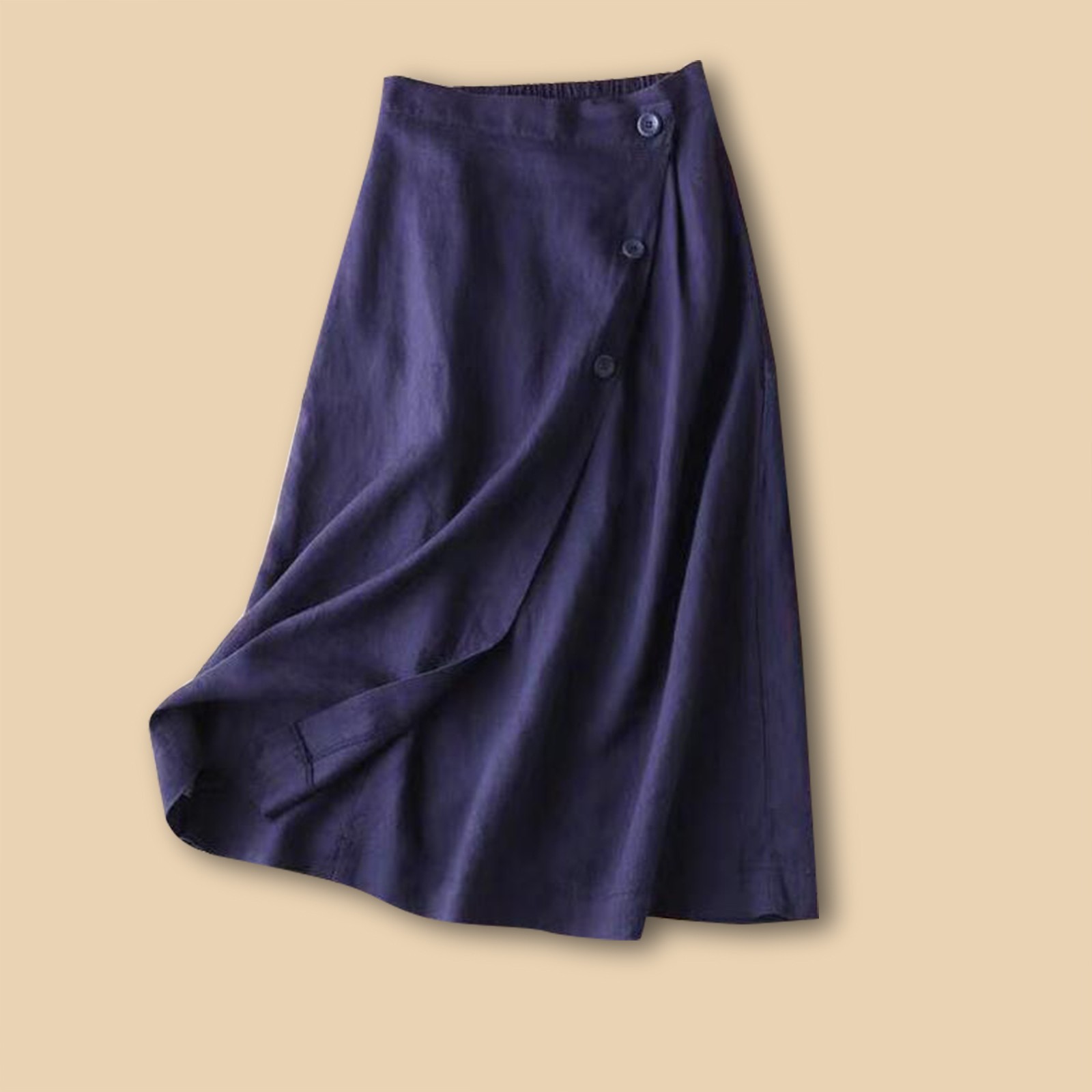 Robe décontractée trapèze pour femme, en coton et lin, mi-longue, taille élastique, jupe évasée, séchage rapide, couleur unie
