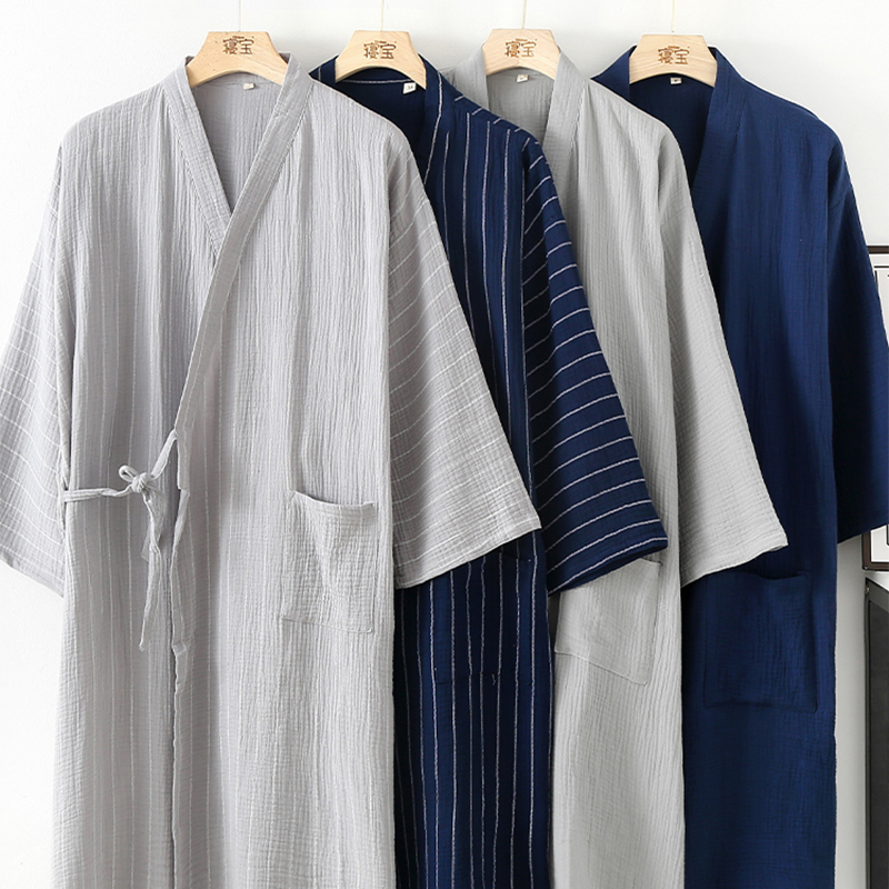 Kimono de Samouraï Traditionnel Japonais en Pur Coton pour Homme, Robe de Nuit, Tenue de Sauna, Longue, Tenue de Maison