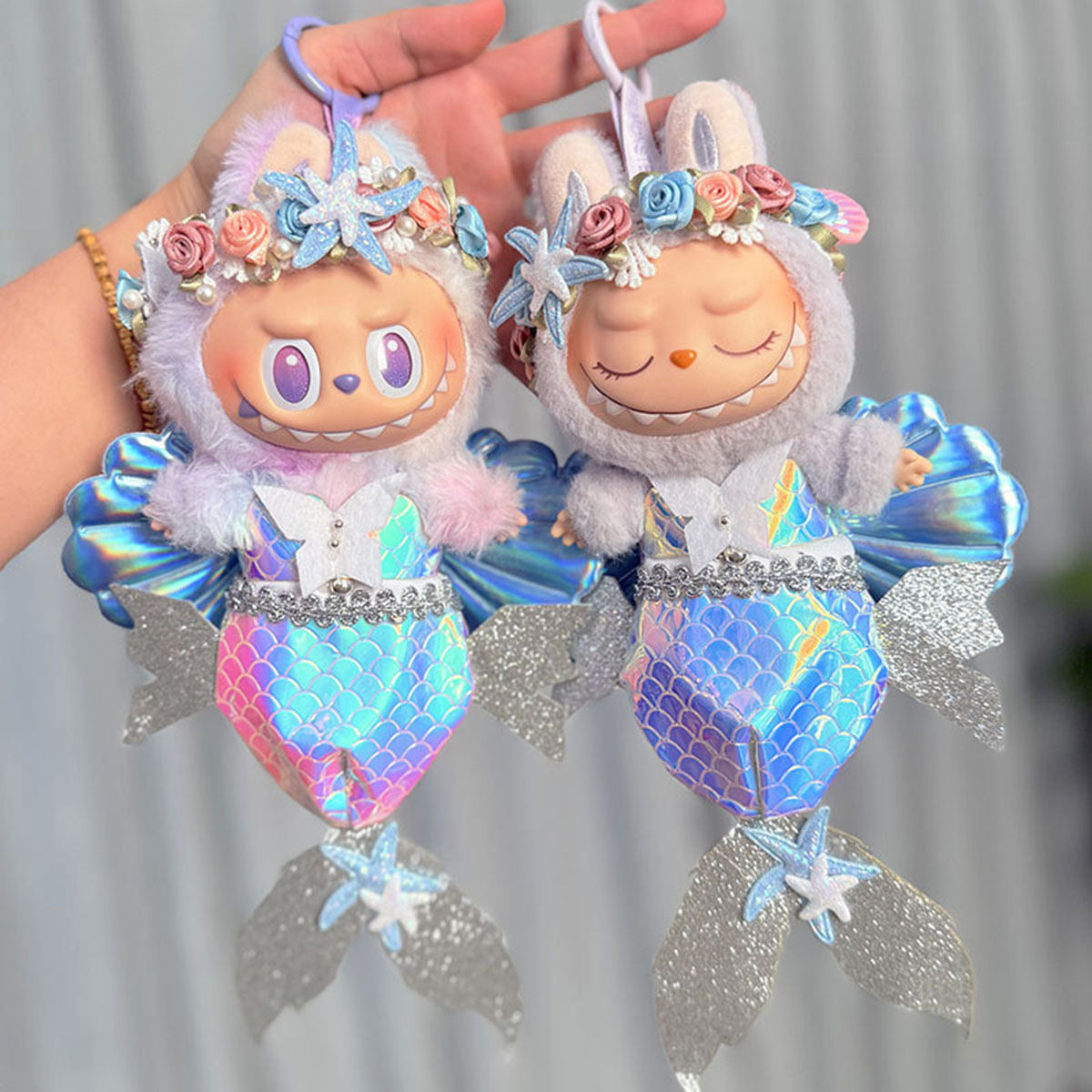 Vêtements de poupée en peluche mignons pour Labubu, ensembles de robes de sirène, jupe en perles, couronne de fleurs, couvre-chef, vêtements, accessoires cadeaux