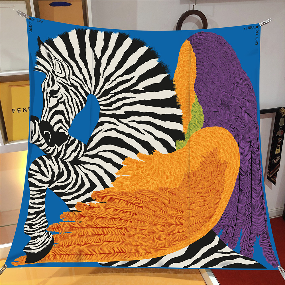 Foulard en soie sergé châle de luxe cheval Pegasus plume imprimé Foulard carré femmes Hijabs Bandana Foulard foulard foulards