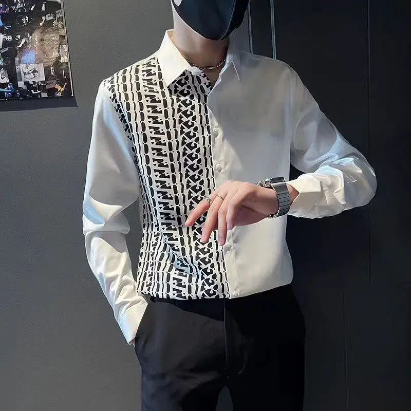 Chemise homme broderie graphique noir chemises homme créateur Social boutonné I coton avec manches mode 2025 Cool asie été