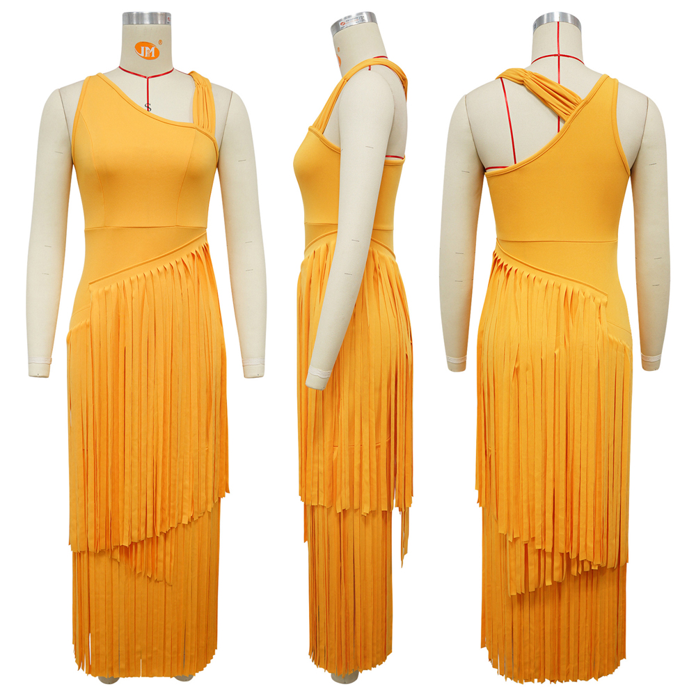Robe longue asymétrique à franges et à col halter pour femmes, sans manches, plissée, à coupe asymétrique, robe de soirée africaine pour mariage ou réception.