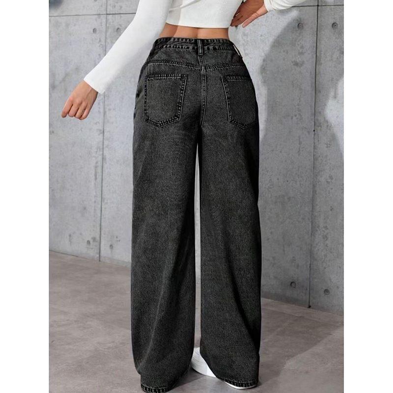 Jeans tendance pour femmes, coupe droite, pantalon en denim noir classique pour filles, pantalon taille haute à la mode coréenne pour femmes
