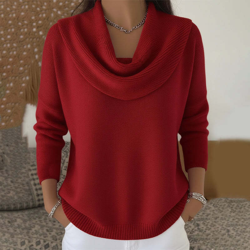 Pull à col drapé pour femme, haut en tricot simple et élégant à col rond, adapté au printemps, à l'automne et à l'hiver