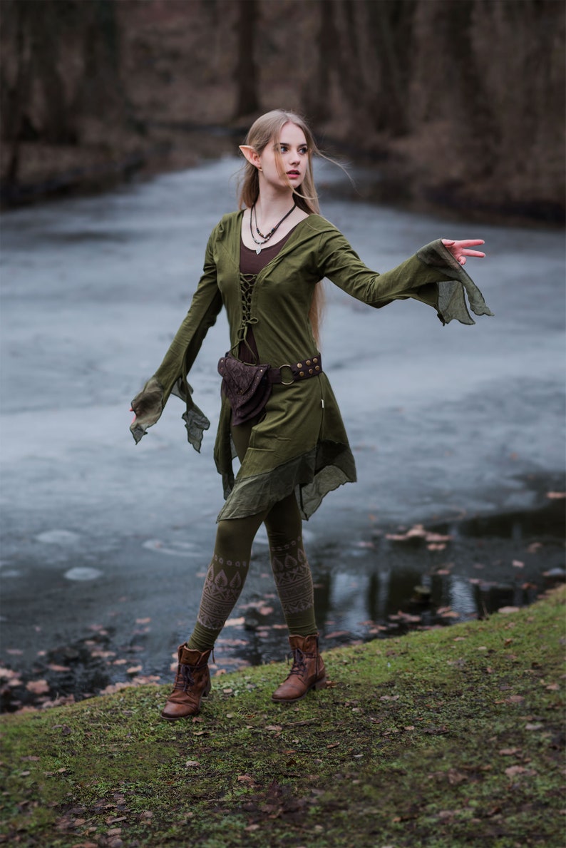 Cape d'elfe enchantée Cape de lutin Costume de fée Cape verte forêt robe médiévale tenue de fée elfe Cosplay fantaisie Halloween