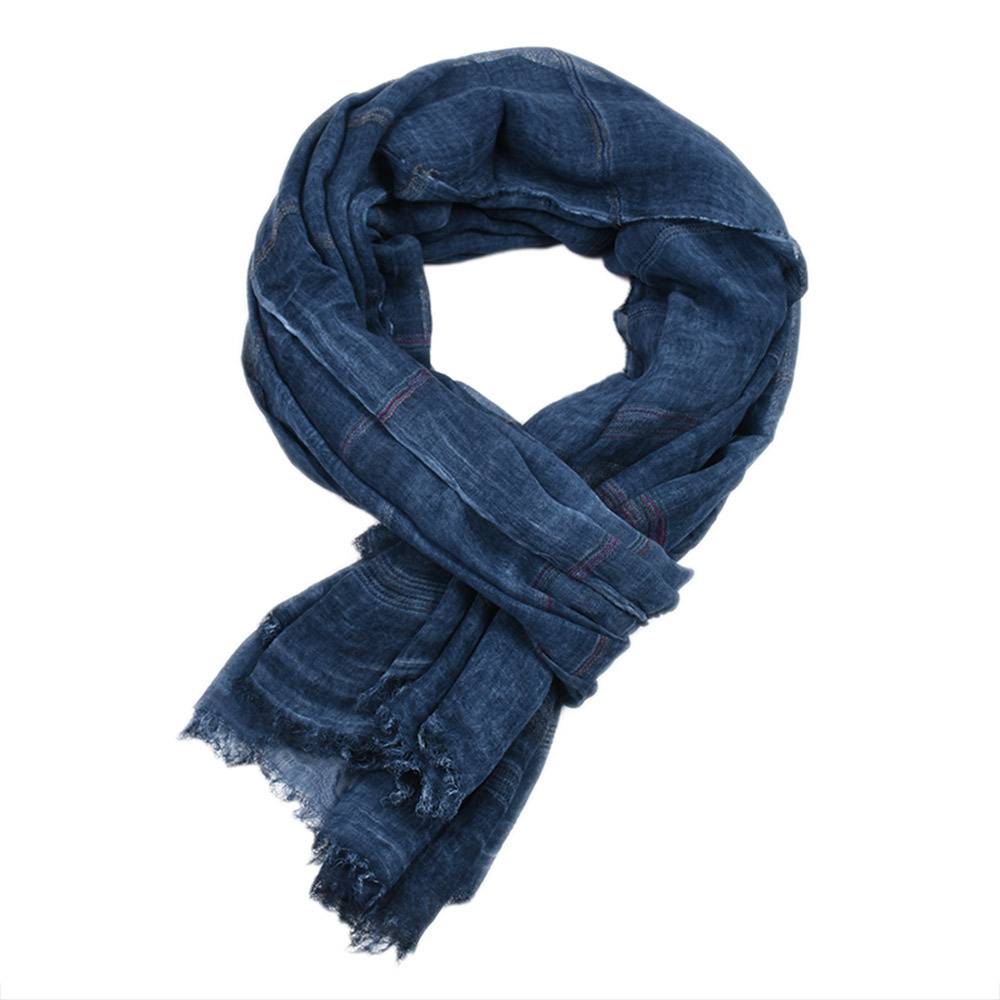 Écharpe d'hiver européenne et américaine pour hommes, en coton et lin, teint en fil rayé, châle Long avec pompon, accessoires masculins Bufanda