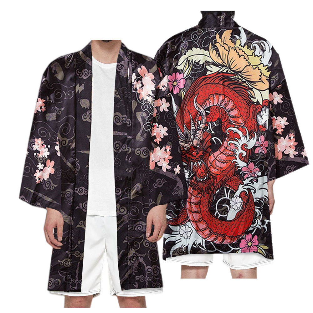 Kimono traditionnel samouraï pour homme, imprimé floral dragon, Haori japonais, cardigan pour femme, Yukata, chemise, robe d'été