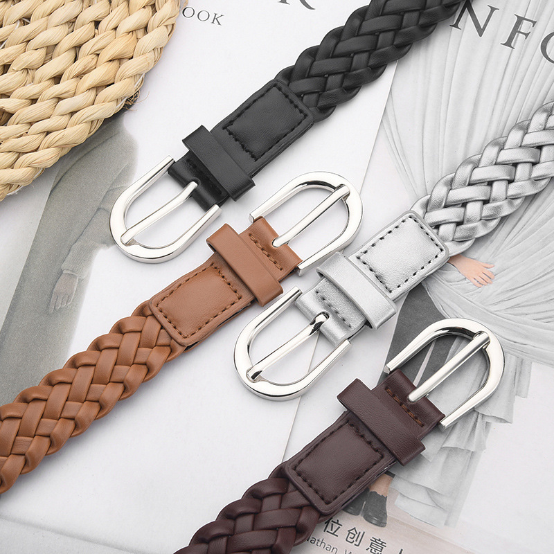 Ceinture fine tressée rétro et polyvalente pour femmes, style coréen, haut de gamme, élégante, pour tous les jours, décontractée (sans trous)