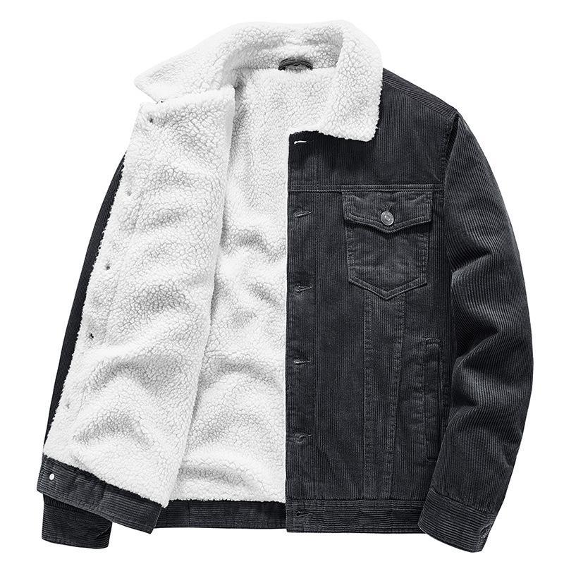 Veste en velours côtelé à boutonnage simple pour hommes, manteau décontracté en peluche, tenue de mode, coupe-vent, hiver
