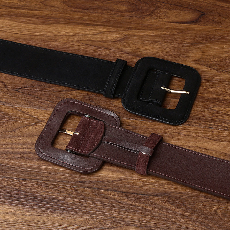 Large ceinture en daim noir pour femmes, Vintage, ceinture cintrée, robe classique, manteau, ceinture, accessoire de pull