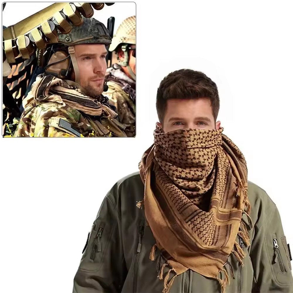 Été tactique désert Keffiyeh Shemagh écharpe enveloppement pour hommes et femmes arabe tête cou Protection multi-fonctionnelle Camouflage